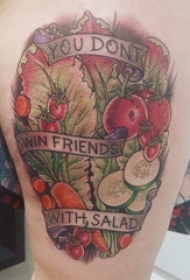 大腿纹身传统 女生大腿上英文和食物纹身图片