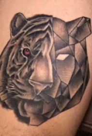 欧美小腿纹身 男生小腿上黑色的几何老虎纹身图片