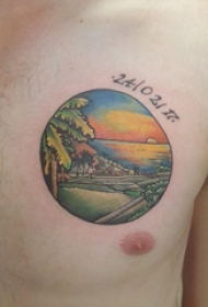 风景纹身图案 男生胸部风景纹身图案