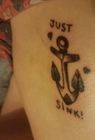 欧美船锚纹身 女生小腿上英文和船锚纹身图片