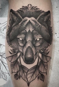 滴血狼头纹身 男生小腿上叶子和狼头纹身图片