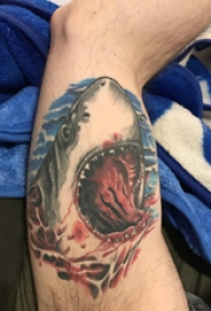 鲨鱼纹身图 男生大腿上鲨鱼纹身图片