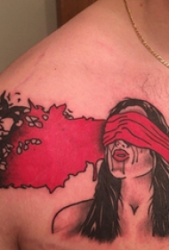 肩部纹身男 男生肩部彩色的人物肖像纹身图片
