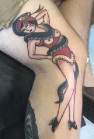 人物纹身图片  男生小腿上彩色的人物纹身图片