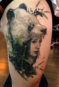 熊猫纹身图 女生大腿上熊猫纹身图片