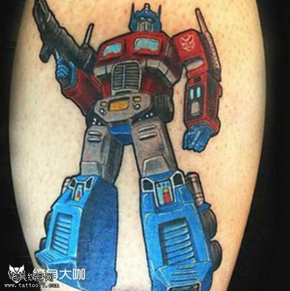 腿部变形金刚卡通彩色纹身图案