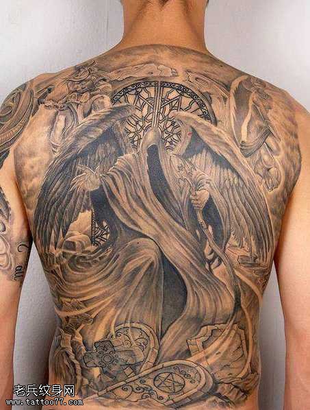 炫酷满背帅气黑天使纹身图案