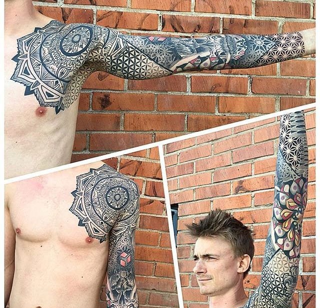 霸气的男性黑色几何纹身图案来自于纹身师马可