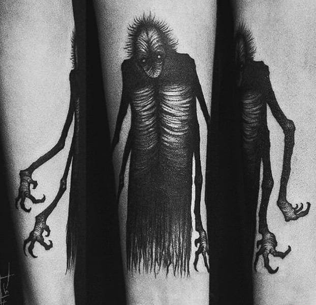 令人毛骨悚然的黑色生物和魔鬼纹身图案来自纹身师谢尔盖