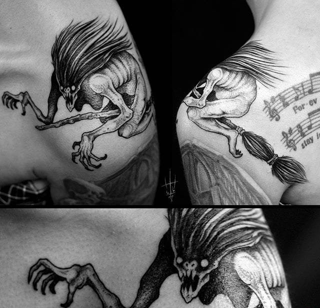 令人毛骨悚然的黑色生物和魔鬼纹身图案来自纹身师谢尔盖