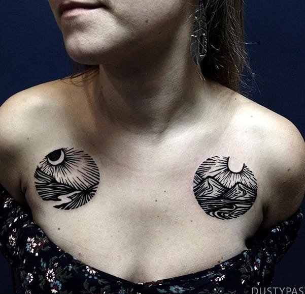 生动彩色的远处风景纹身来自纹身师尤金