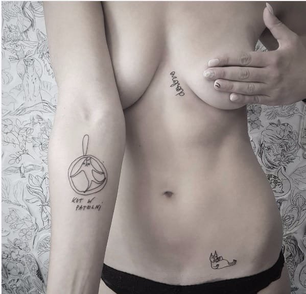 黑色的卡通动物和人物简易画纹身图案来自于纹身师比昂卡