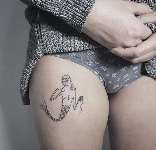 黑色的卡通动物和人物简易画纹身图案来自于纹身师比昂卡