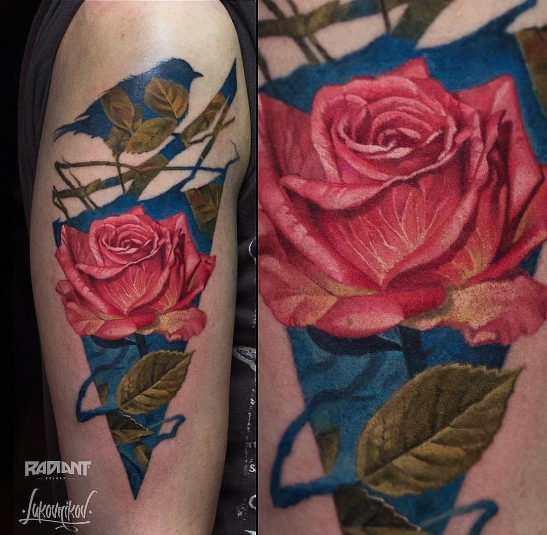 精致的动物和花卉双重曝光轮廓纹身图案来自纹身师安德烈