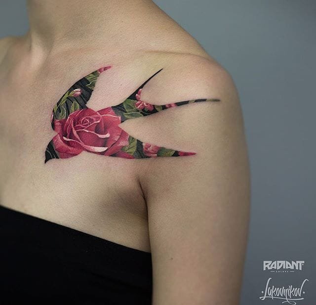 精致的动物和花卉双重曝光轮廓纹身图案来自纹身师安德烈