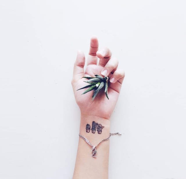 小清新植物纹身可爱的仙人掌纹身图案