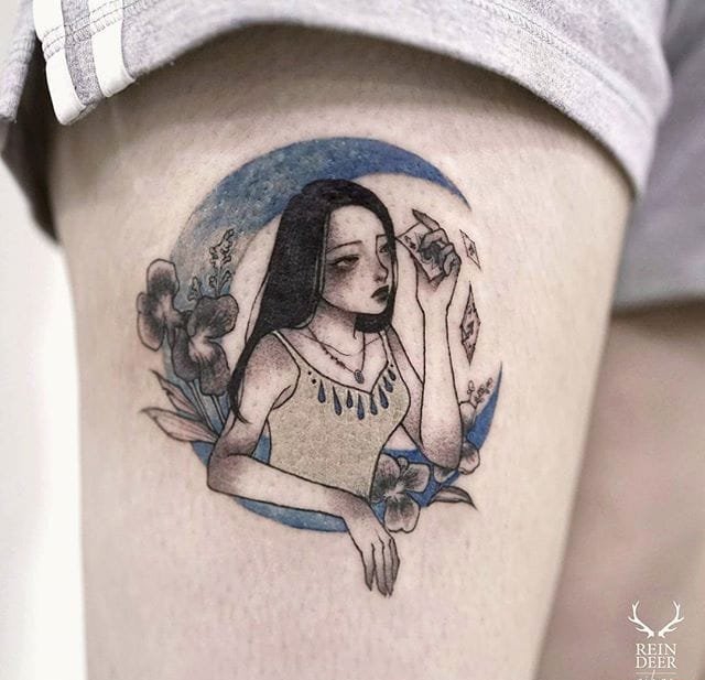 多款精美漂亮的绘画风格女孩纹身图案欣赏