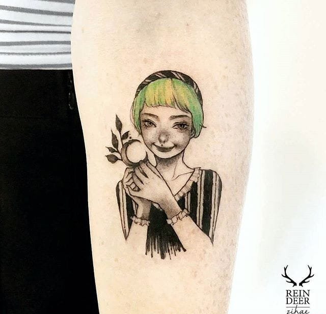 多款精美漂亮的绘画风格女孩纹身图案欣赏