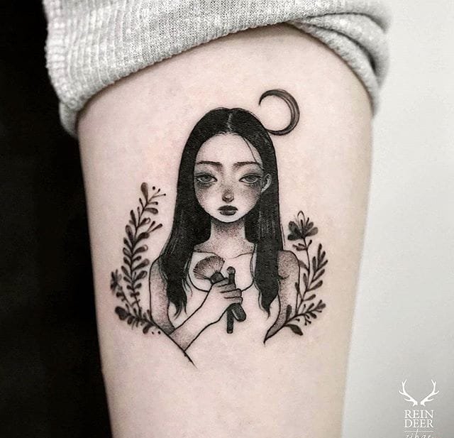 多款精美漂亮的绘画风格女孩纹身图案欣赏