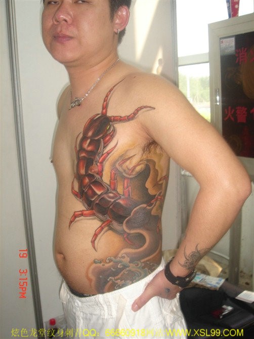 侧腰部蜈蚣纹身图案