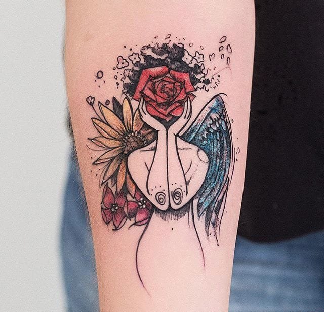 黑色线条素描纹身水彩纹身图案来自于纹身师罗布森