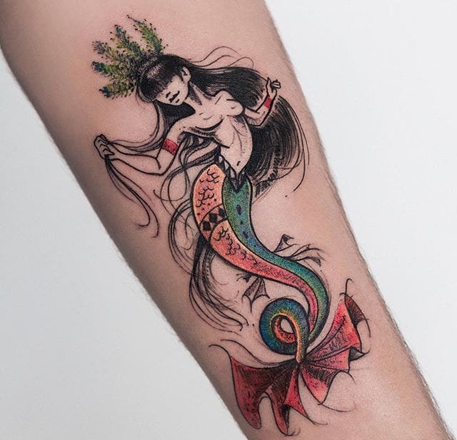 黑色线条素描纹身水彩纹身图案来自于纹身师罗布森