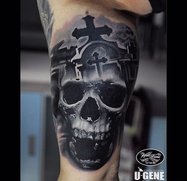 多款手臂上的黑暗的超现实主义风格纹身图案