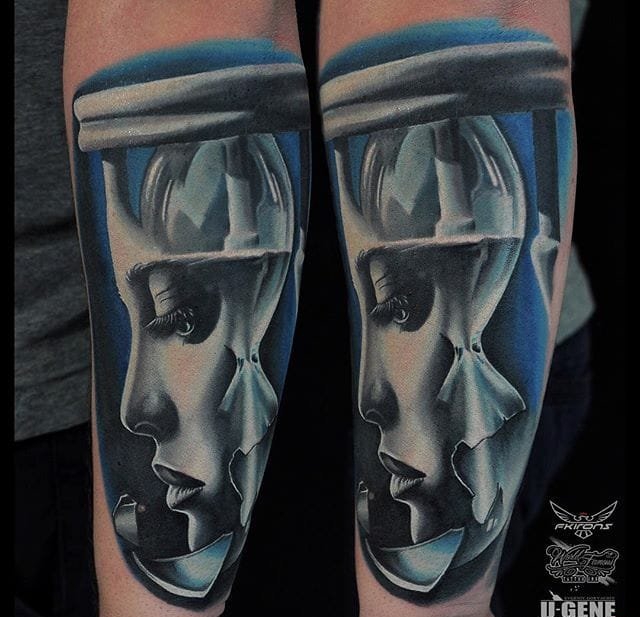 多款手臂上的黑暗的超现实主义风格纹身图案