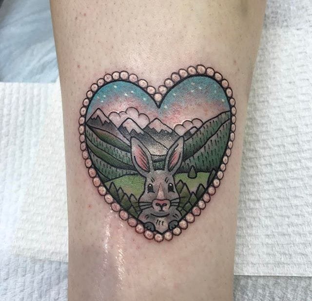 最甜蜜清新的花边心形小动物景象纹身图案