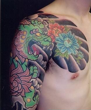 半甲狮子头纹身图案