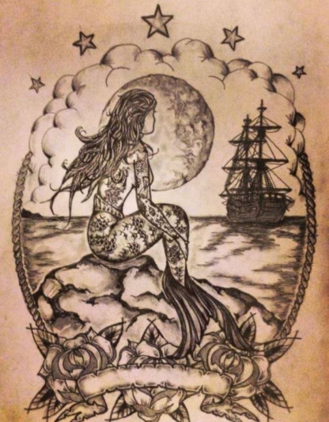 多款漂亮的美人鱼主题纹身图案
