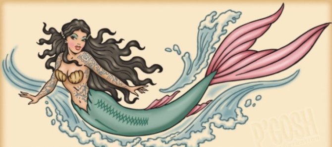 四款漂亮的美人鱼纹身图案手稿素材