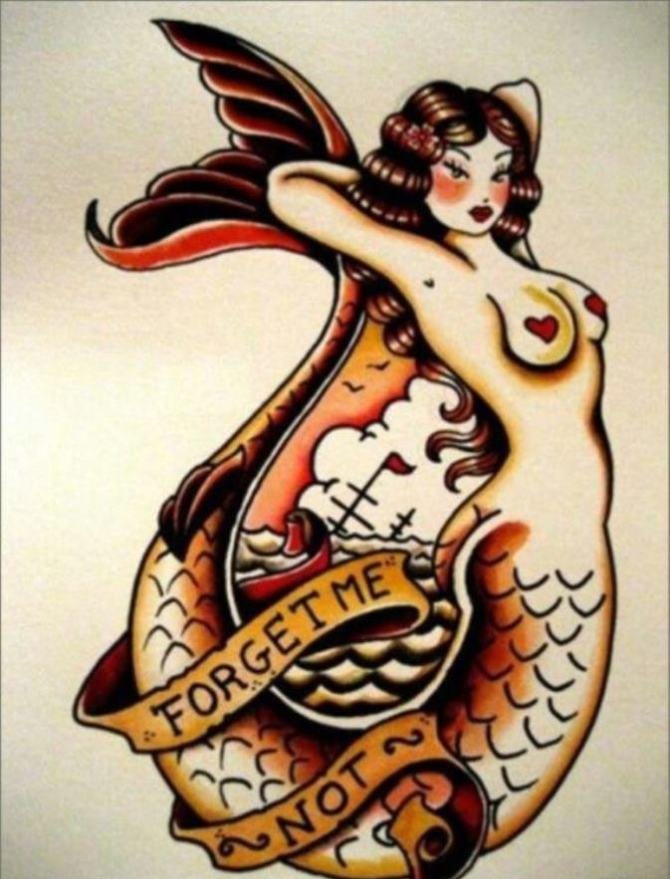 四款漂亮的美人鱼纹身图案手稿素材