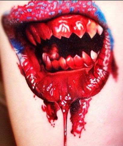 恐怖的血盆大口纹身图案