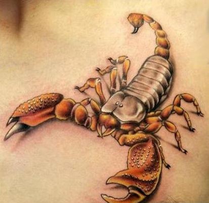 三张胸前彩色蝎子纹身图案作品