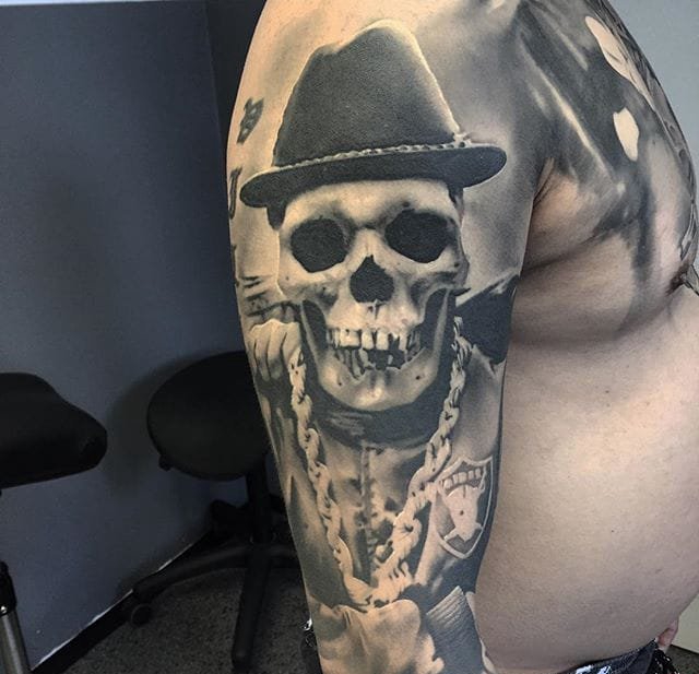 多种帅气的黑灰色骷髅头纹身图案来自大卫