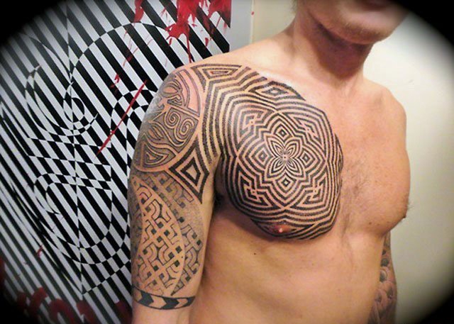 男性超帅气的黑色半甲部落图腾纹身图案