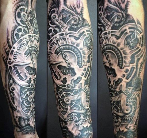 让人感觉无比有力的男性生物机械花臂纹身图案