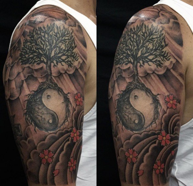 手臂上多款式样精美的阴阳八卦纹身图案