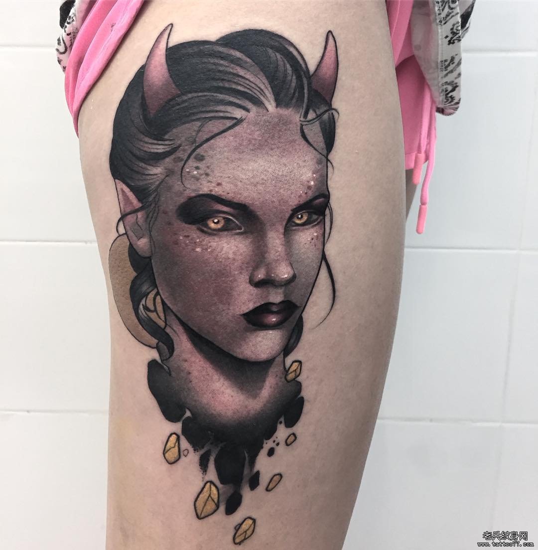 大腿new school女性精灵纹身图案