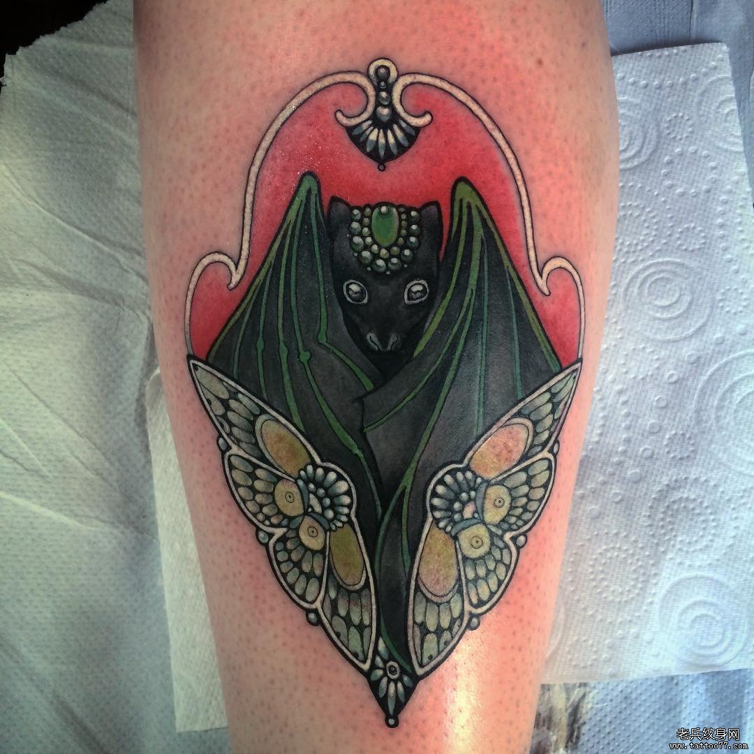 小腿school蝙蝠蝴蝶纹身图案
