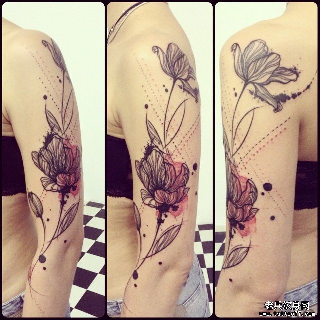 大臂几何线条画纹身图案