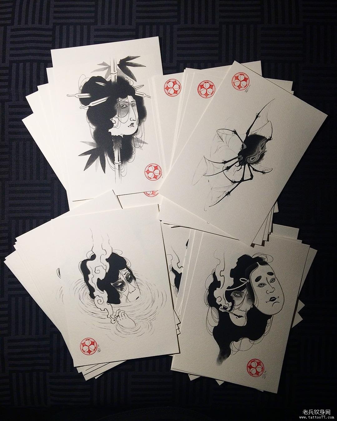 日式school生首女郎纹身图案手稿