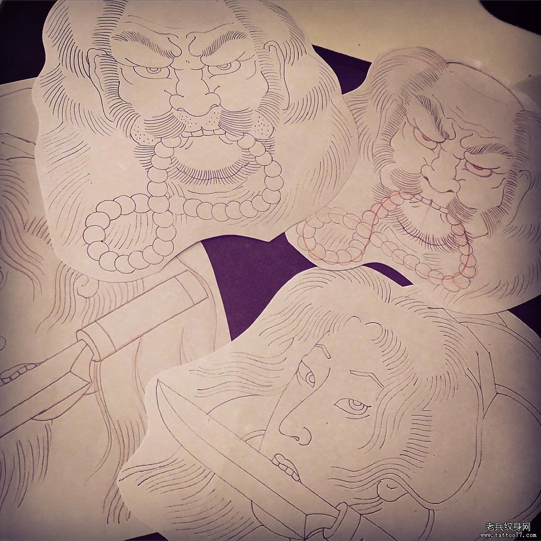 日式传统人物头像纹身图案手稿