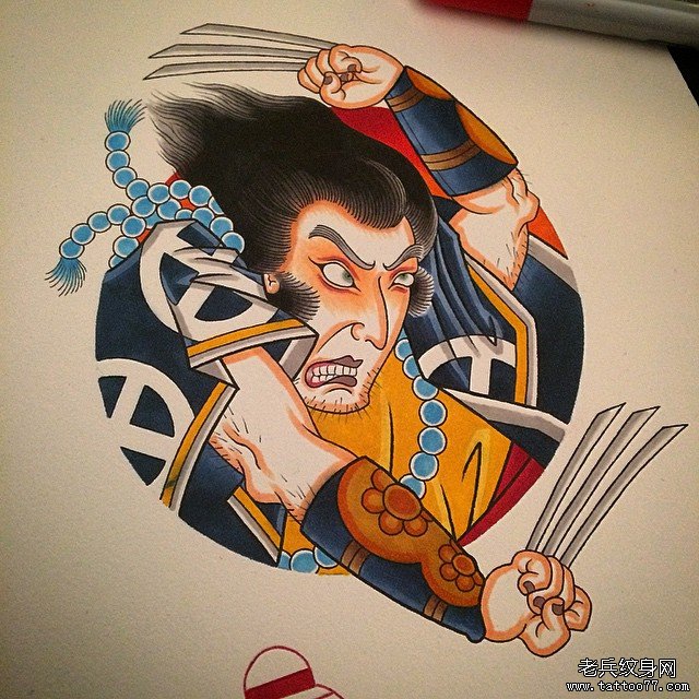 日式传统人物彩色纹身图案手稿