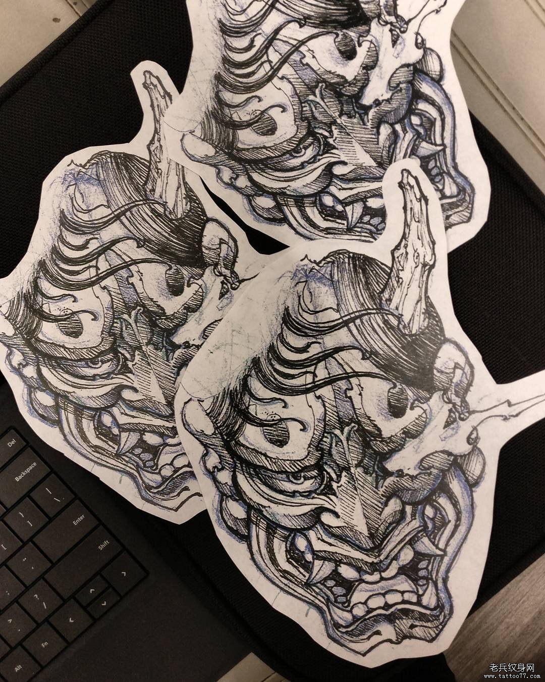 日式般若纹身图案手稿