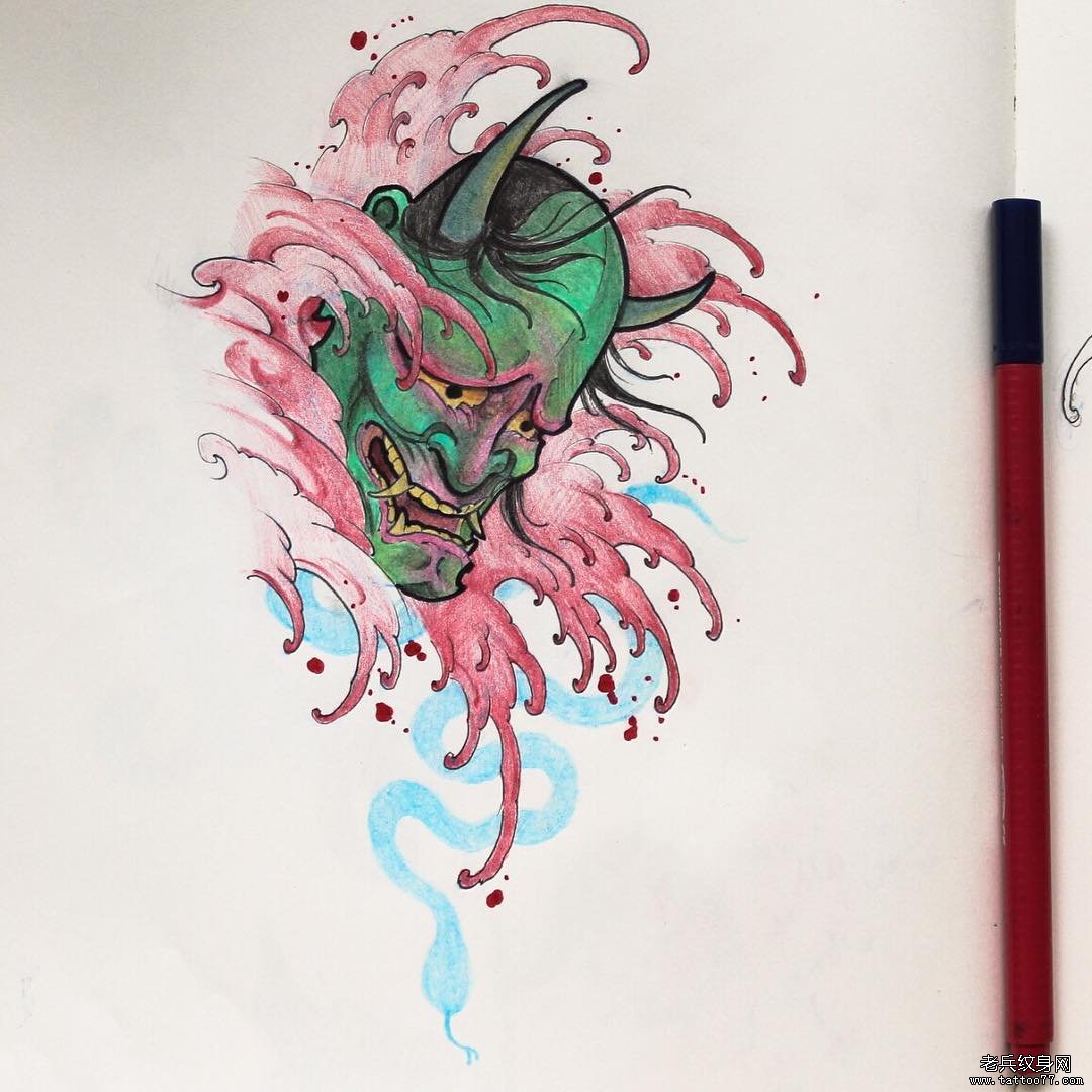 彩绘传统般若纹身图案手稿