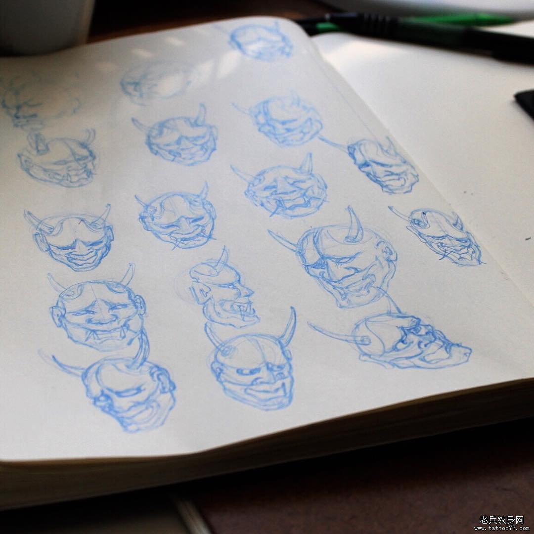 般若头像纹身图案手稿