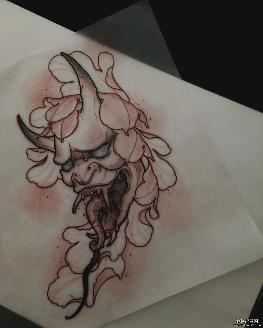 般若牡丹纹身图案手稿