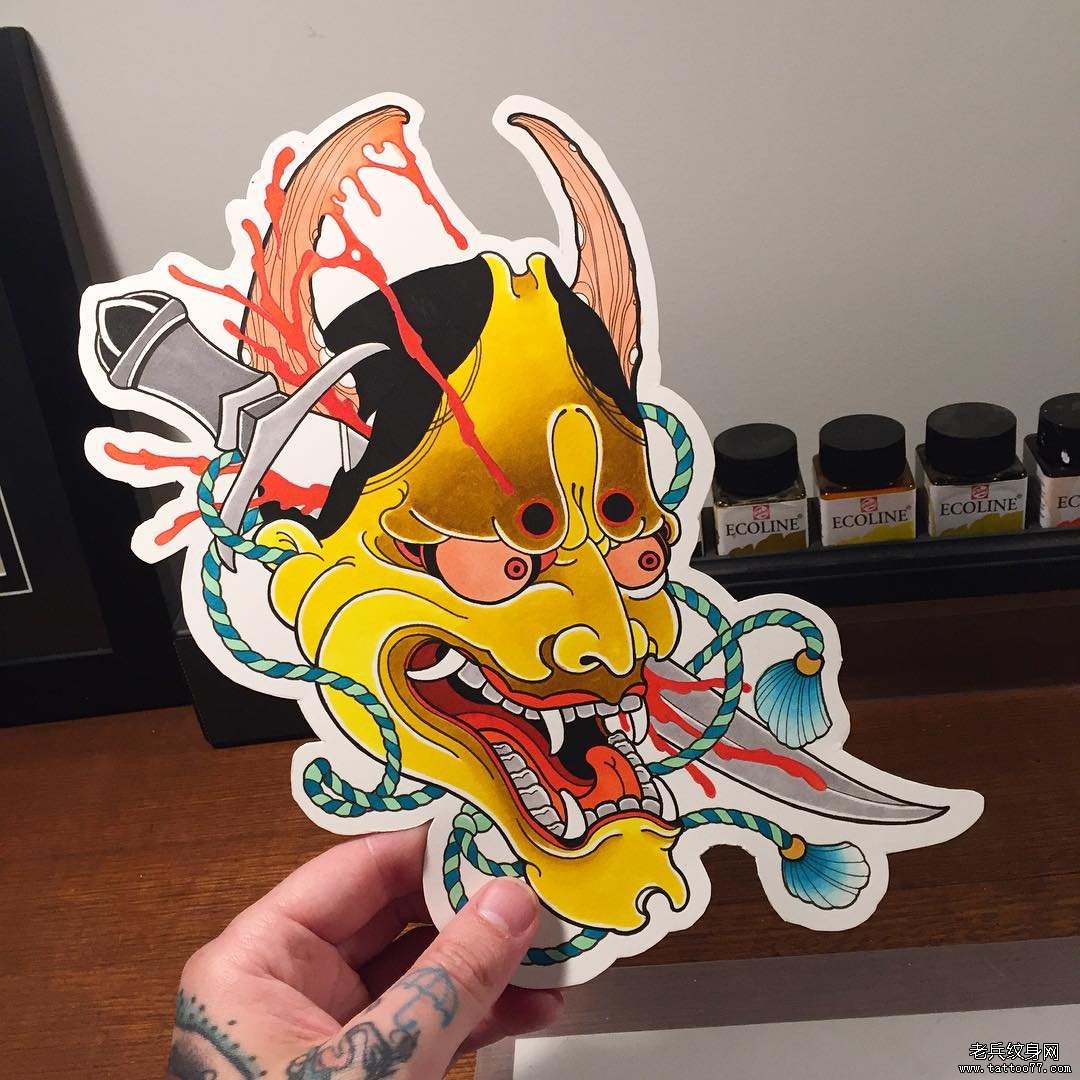 般若匕首彩色纹身图案手稿